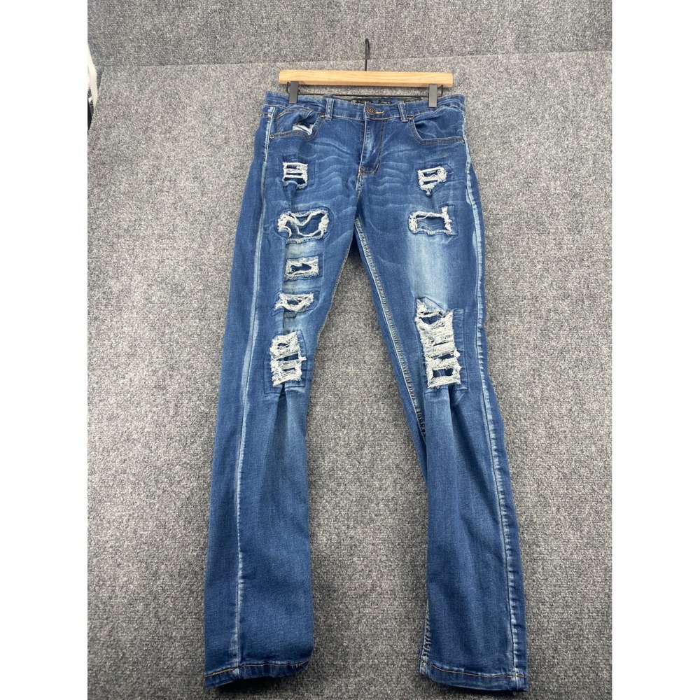 Waimea Skinny Fit Distressed Jeans Mens 34x32 Blue Denim Ripped Stretch Casual